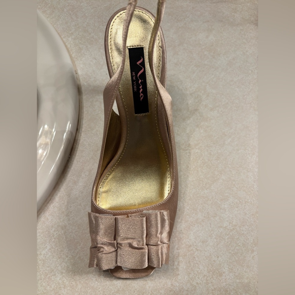 Like New Nina Satin Peep-Toe Slingback Heels